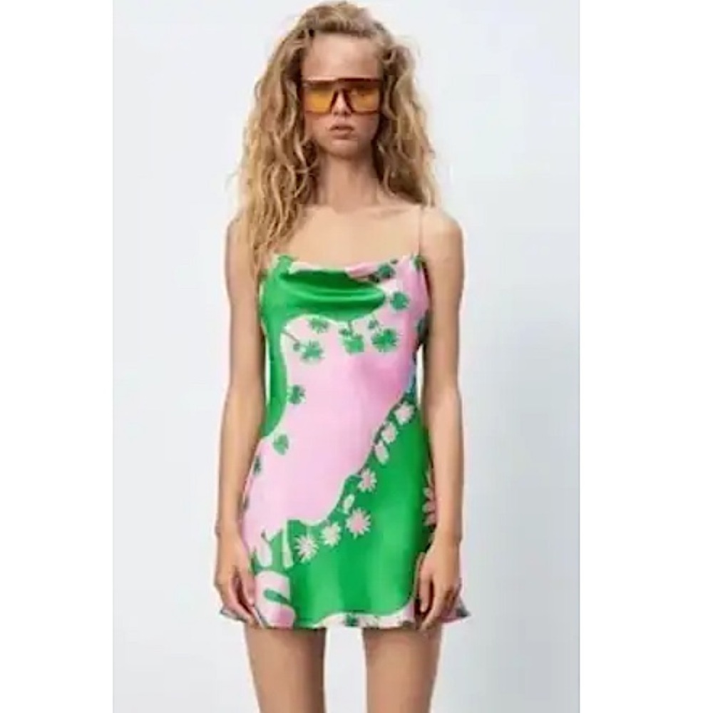 Zara green and pink love dress 💞
